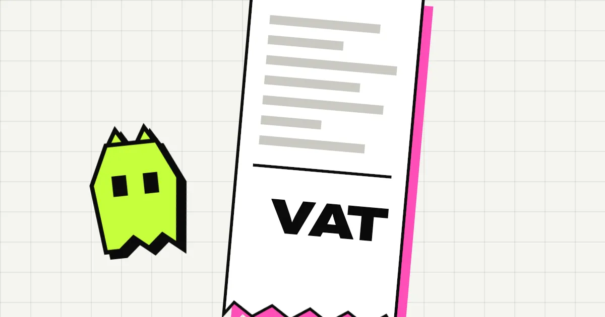 A long white receipt with the word VAT printed at the bottom, next to the green Spookat ghost cat on a light grid.